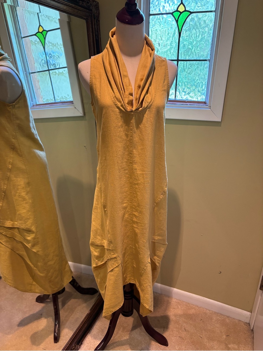 Cynthia Rowley Sleeveless Mustard Yellow Cowl Neck Midi Dress
